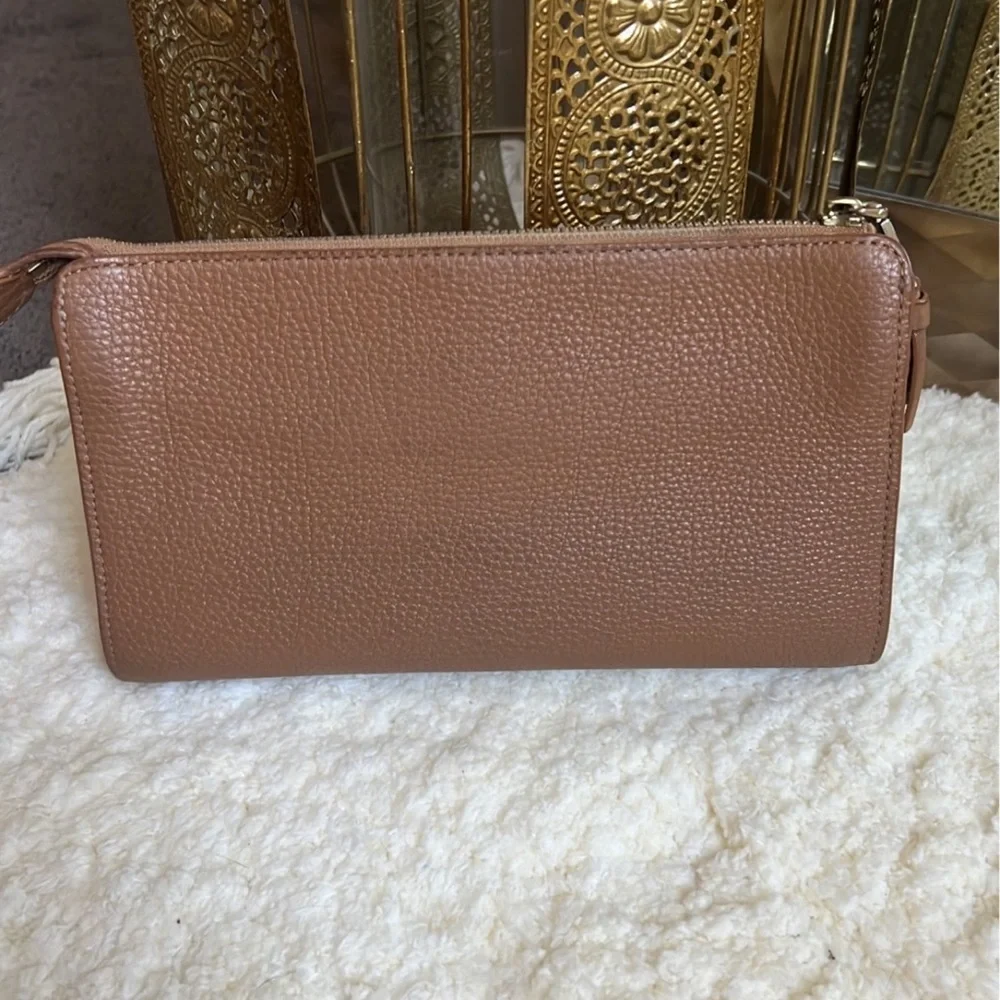 Tory Burch Brown Pebbled Leather Crossbody Wallet with Gold Logo